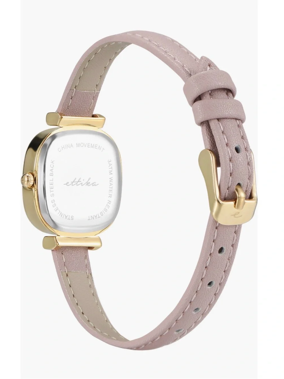 ✅NEW “Ettika” Gold-Tone Square Case Watch with Blush Leather Strap